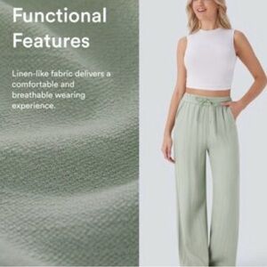 Brand new halara Light Sage Wide-Leg Linen-Blend Pants - Women
